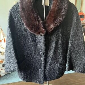 Vintage Mink Collar Fur (S/M) Black "Styled By Winter" Curly Persian Lamb Wool